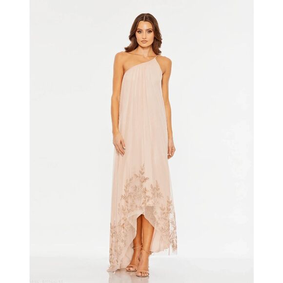Mac Duggal Pink Flowy One Shoulder Beaded Trapeze Gown SIZE US 10 $598 - Picture 1 of 9